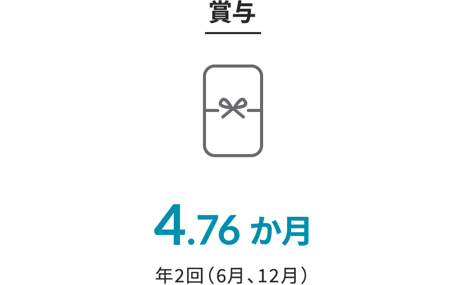 賞与 4.76か月 年2回（6月、12月）